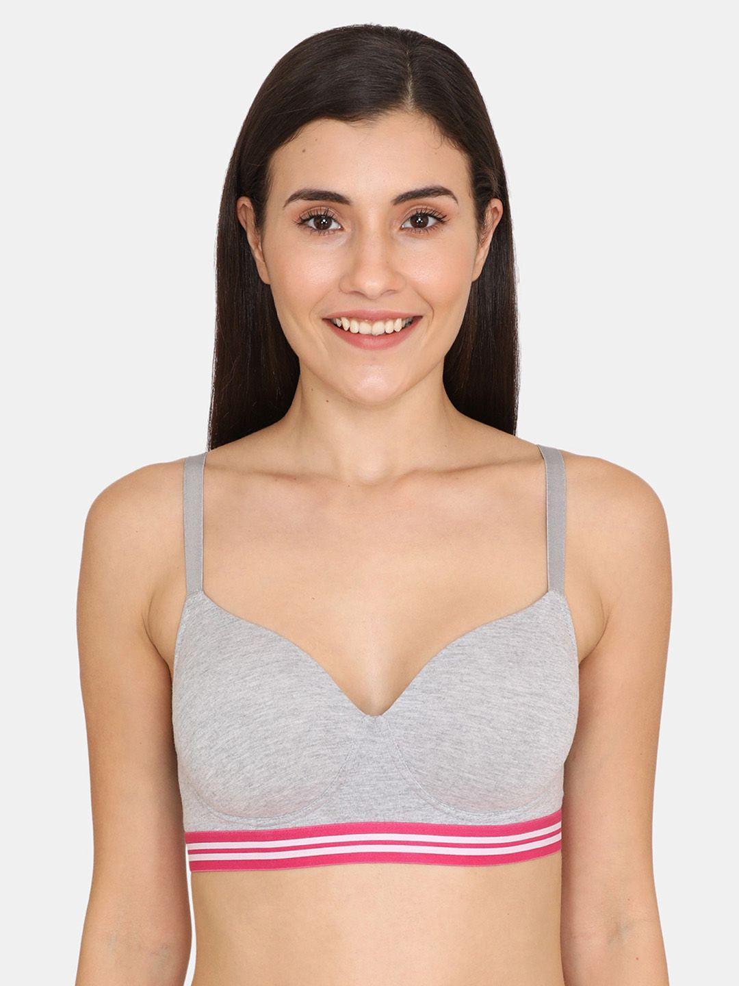 zivame grey & pink solid non-wired lightly padded t-shirt bra zi1175fashagrey