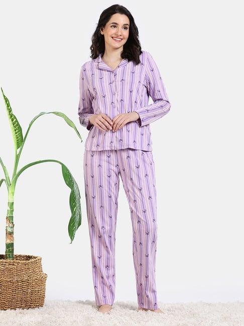 zivame light purple printed shirt with pyjamas