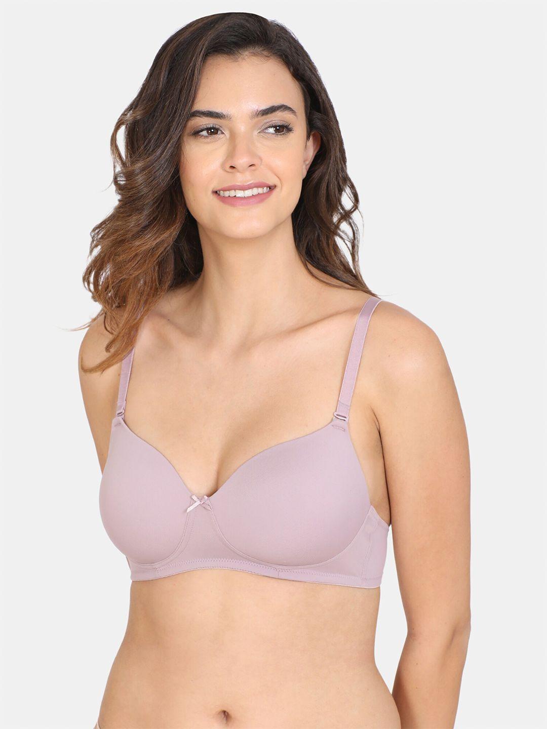 zivame lightly padded non-wired medium coverage seamless t-shirt bra with all day comfort