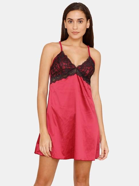 zivame maroon lace babydoll with thongs