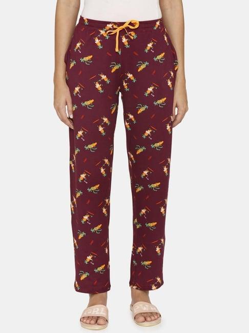 zivame maroon printed pajamas