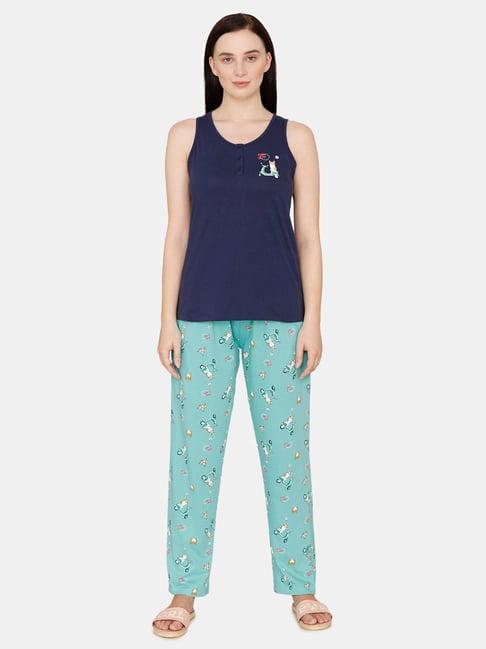 zivame multicolor graphic print cami top with pyjamas
