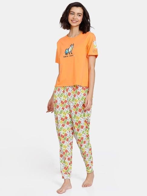 zivame multicolor printed t-shirt with pyjamas