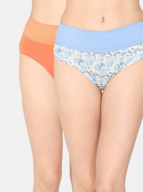 zivame orange & blue printed hipster panties - pack of 2