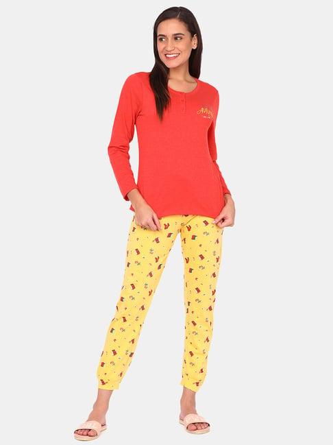 zivame orange & yellow printed t-shirt with pyjamas