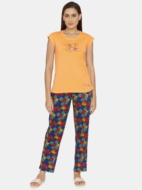 zivame orange graphic print pajama set