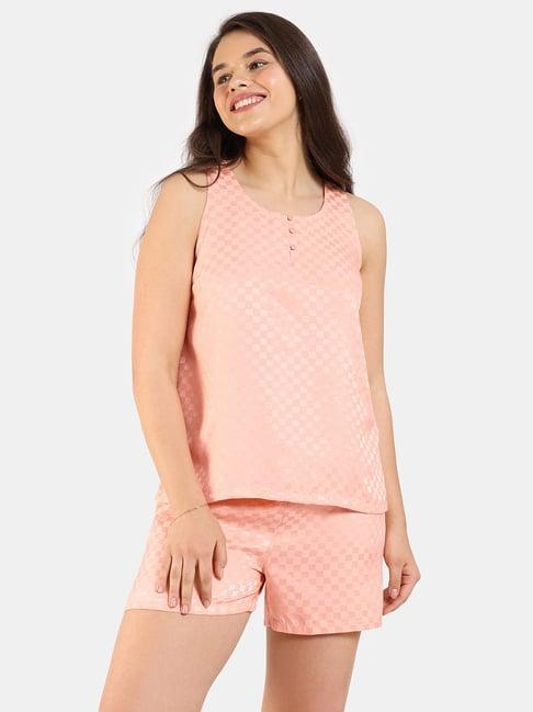 zivame peach check top with shorts