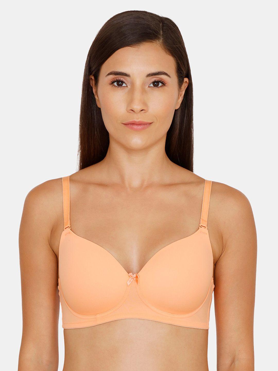 zivame peach-coloured solid non-wired lightly padded t-shirt bra zi1131corez