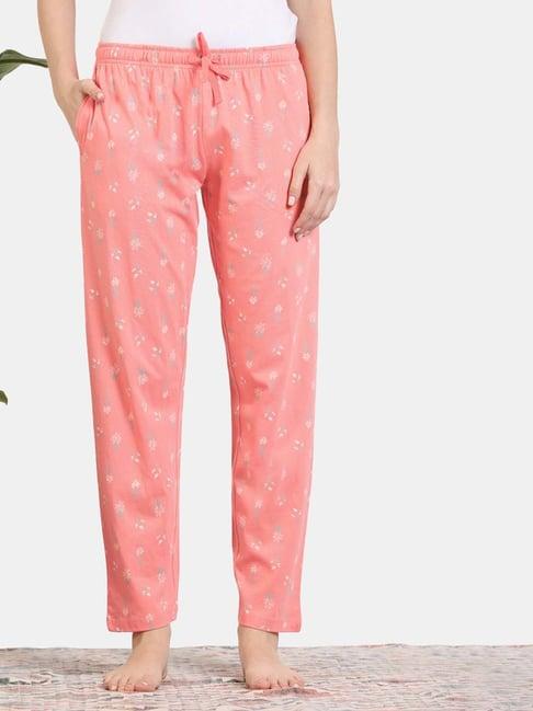 zivame peach cotton floral print pyjamas