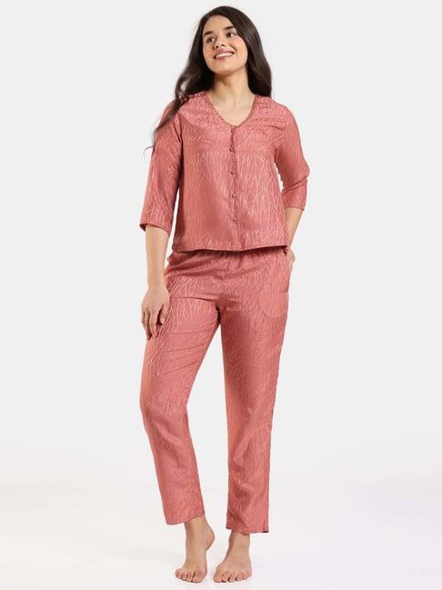 zivame peach printed top pant set