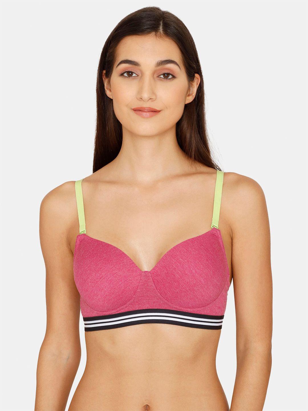 zivame pink & black lightly padded t-shirt bra zi11knfash00red