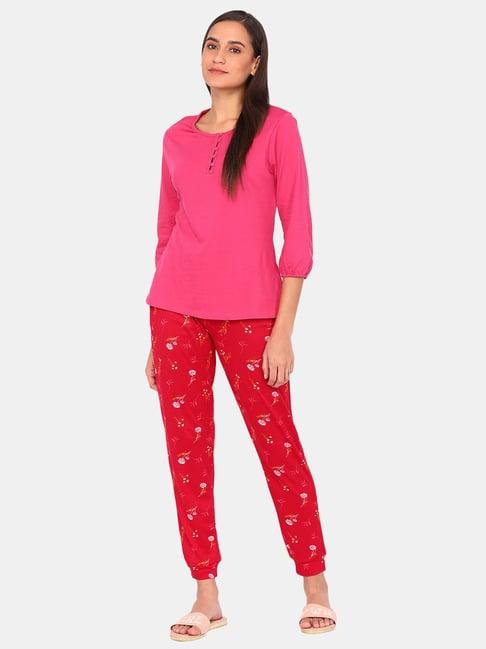 zivame pink & red top with joggers