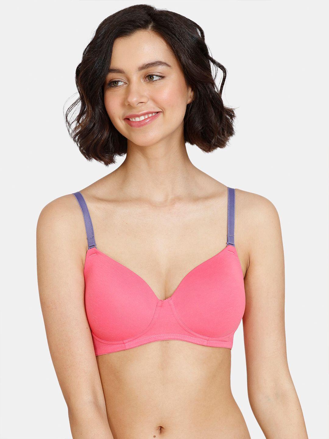 zivame pink & violet t-shirt bra - wireless lightly padded