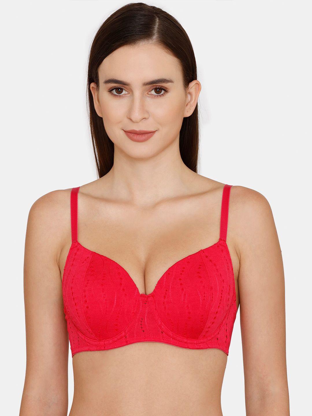 zivame pink abstract underwired lightly padded bra