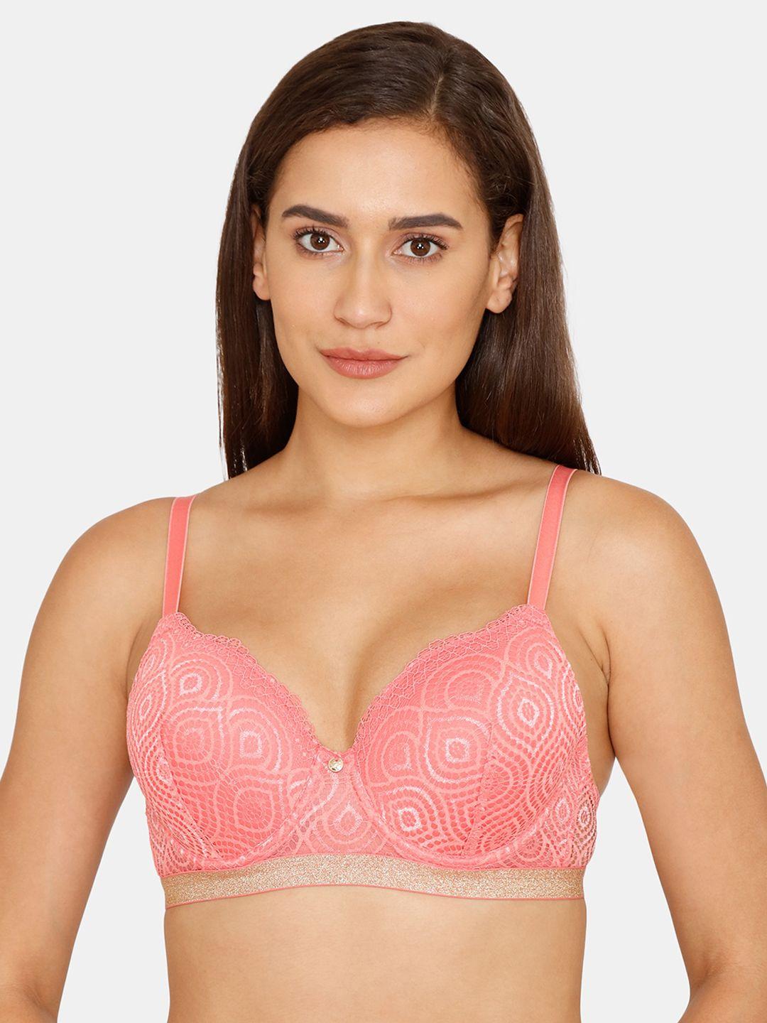 zivame pink abstract underwired lightly padded bra