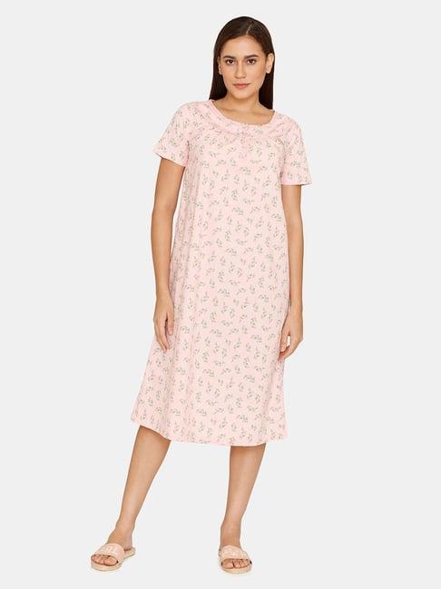 zivame pink floral print night dress