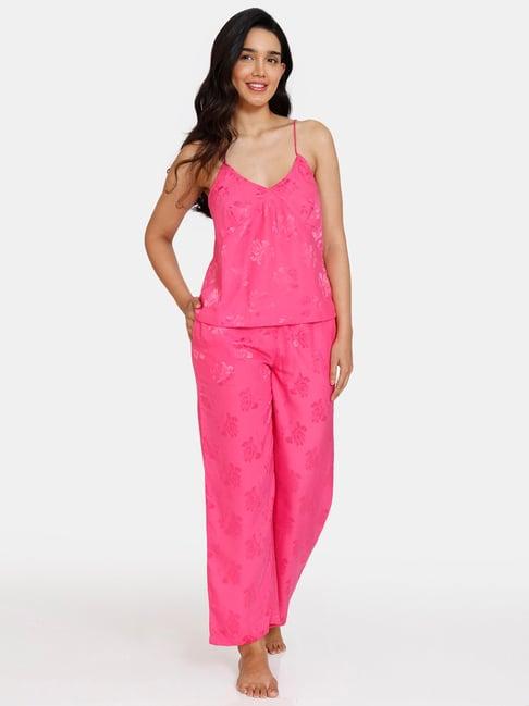 zivame pink printed camisole top & pyjamas