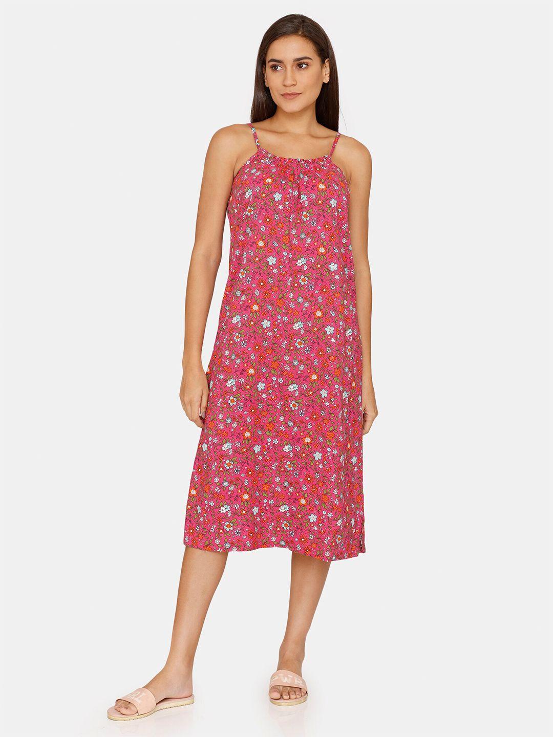 zivame pink printed nightdress