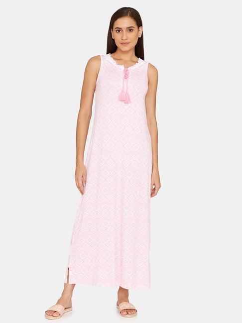 zivame pink printed nighty