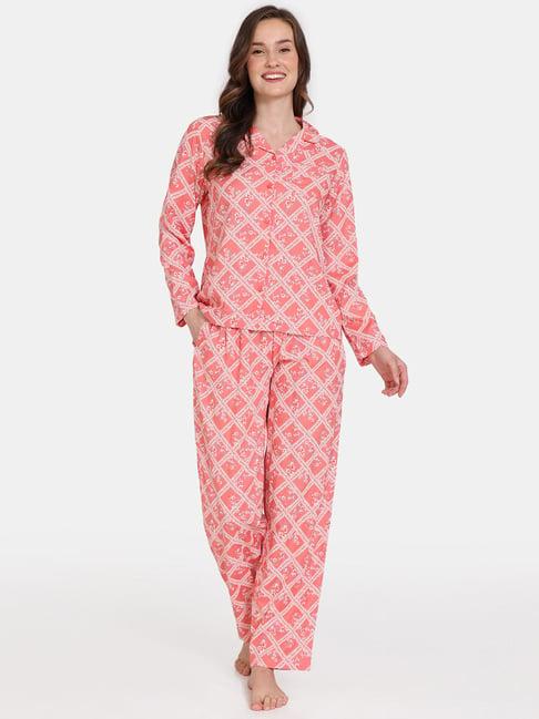 zivame pink printed shirt with pyjamas