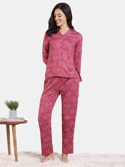 zivame pink printed shirt with pyjamas