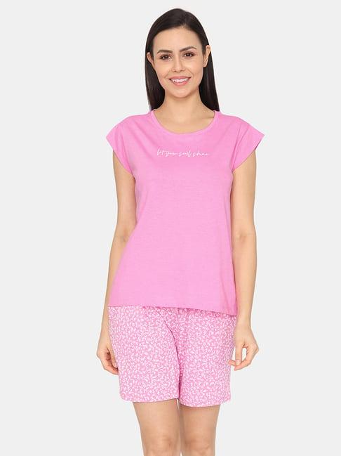 zivame pink printed t-shirt with shorts