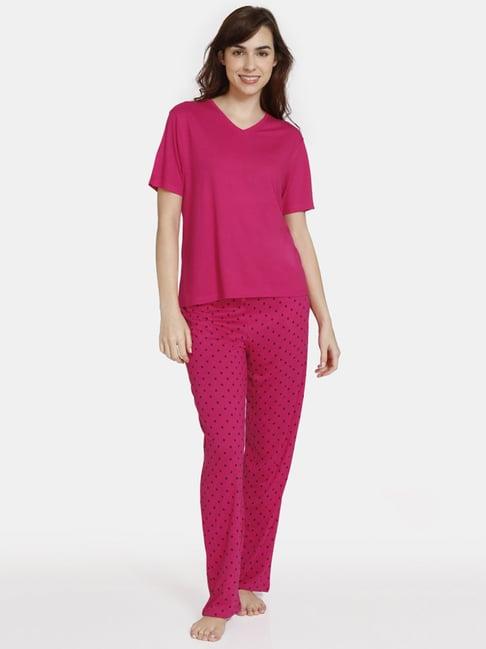zivame pink printed top pyjama set