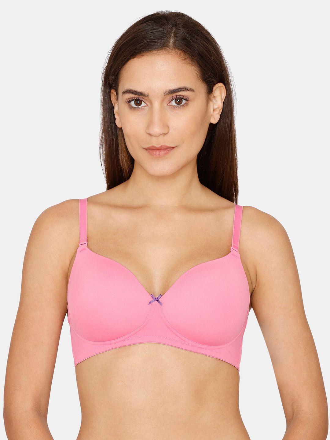zivame pink solid no-wired lightly-padded t-shirt bra