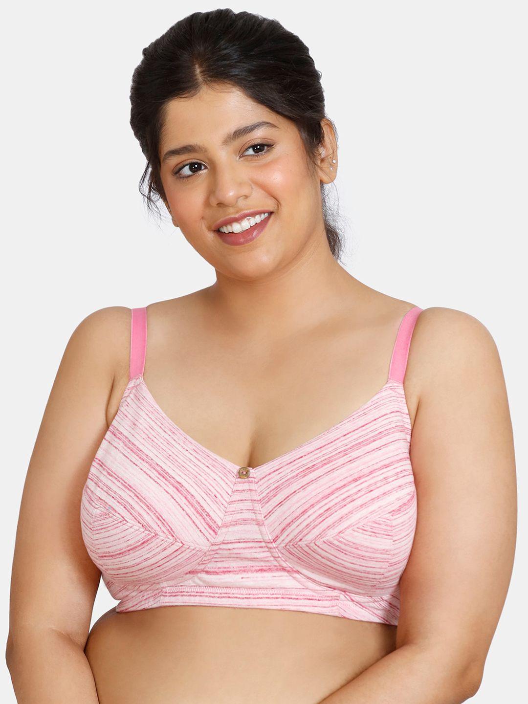 zivame plus size pink & white non padded & non wired abstract printed bra