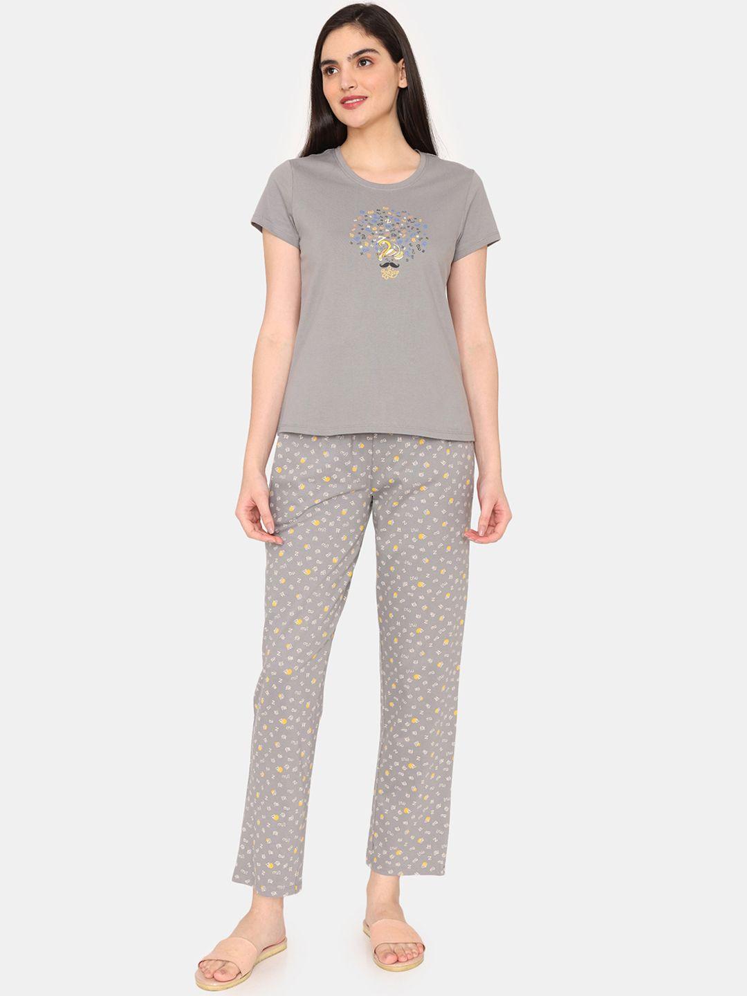 zivame printed pure cotton t-shirt with pyjamas