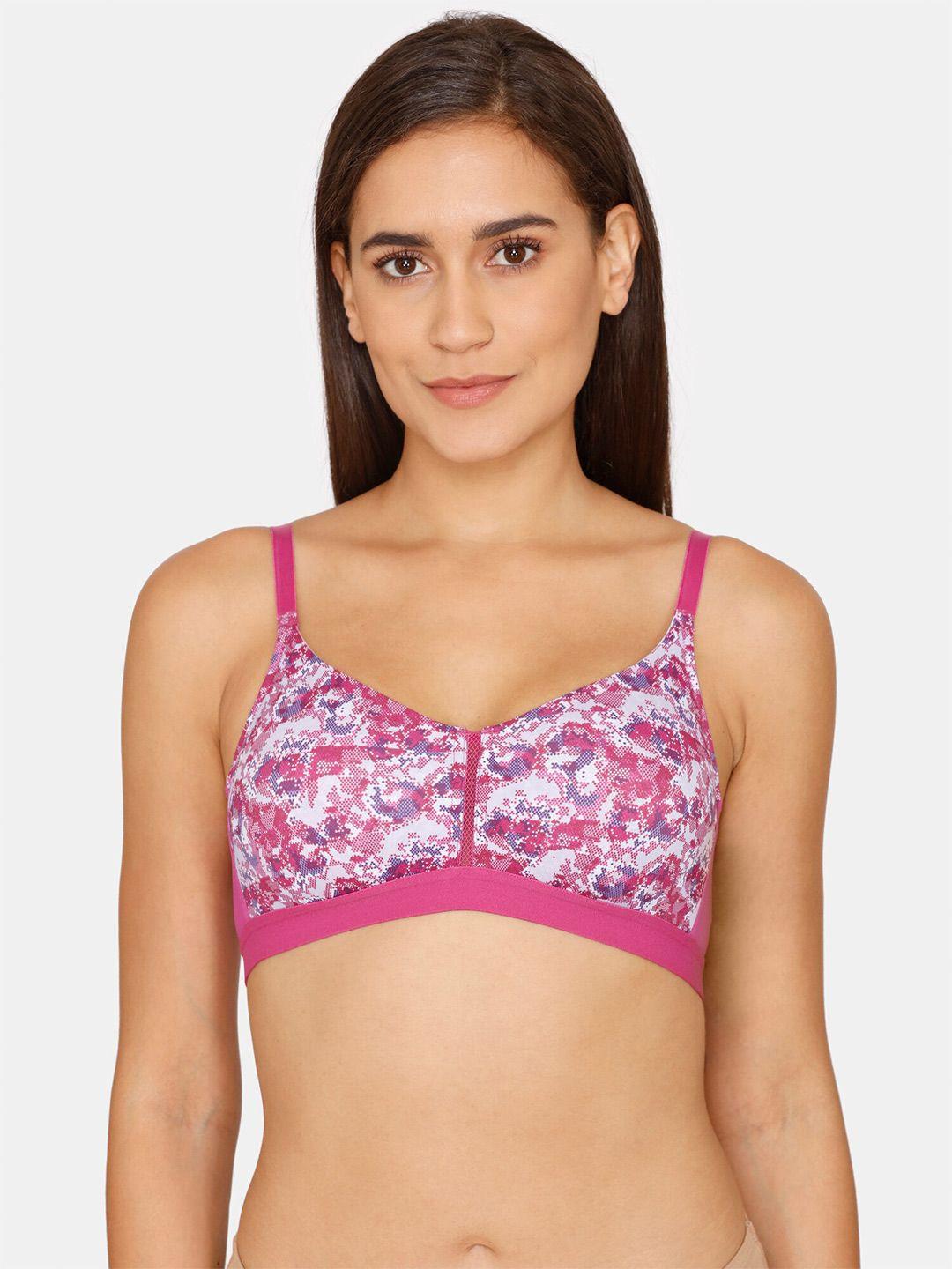 zivame purple & white floral printed non padded seamless tshirt bra zi116rfashepurp