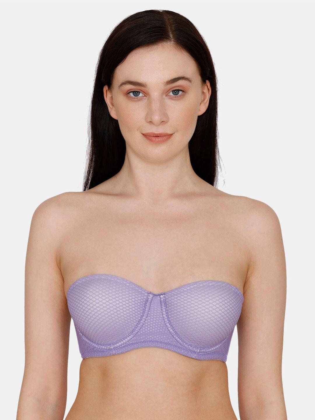zivame purple & white printed underwired lightly padded t-shirt bra