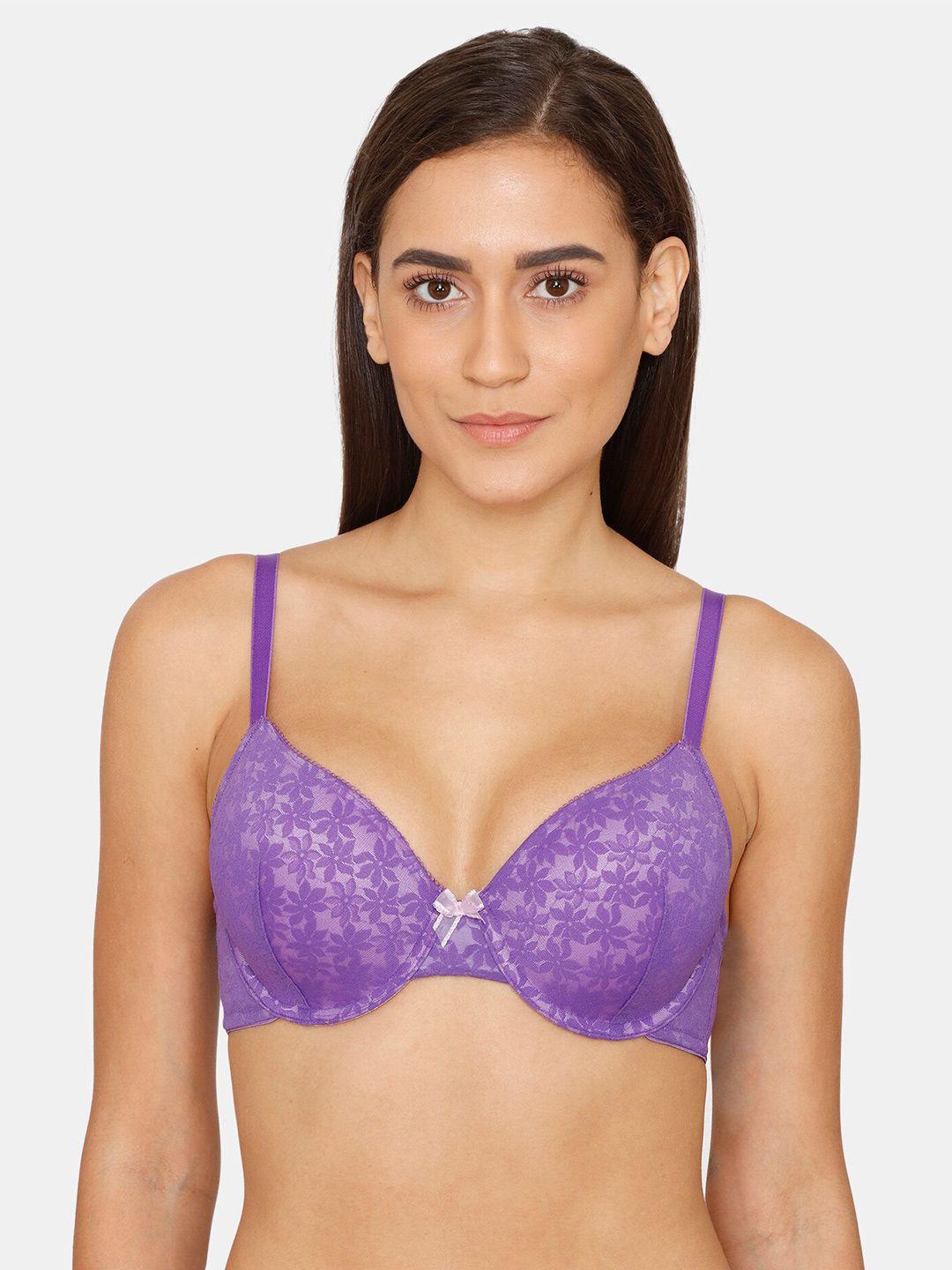 zivame purple floral bra underwired lightly padded