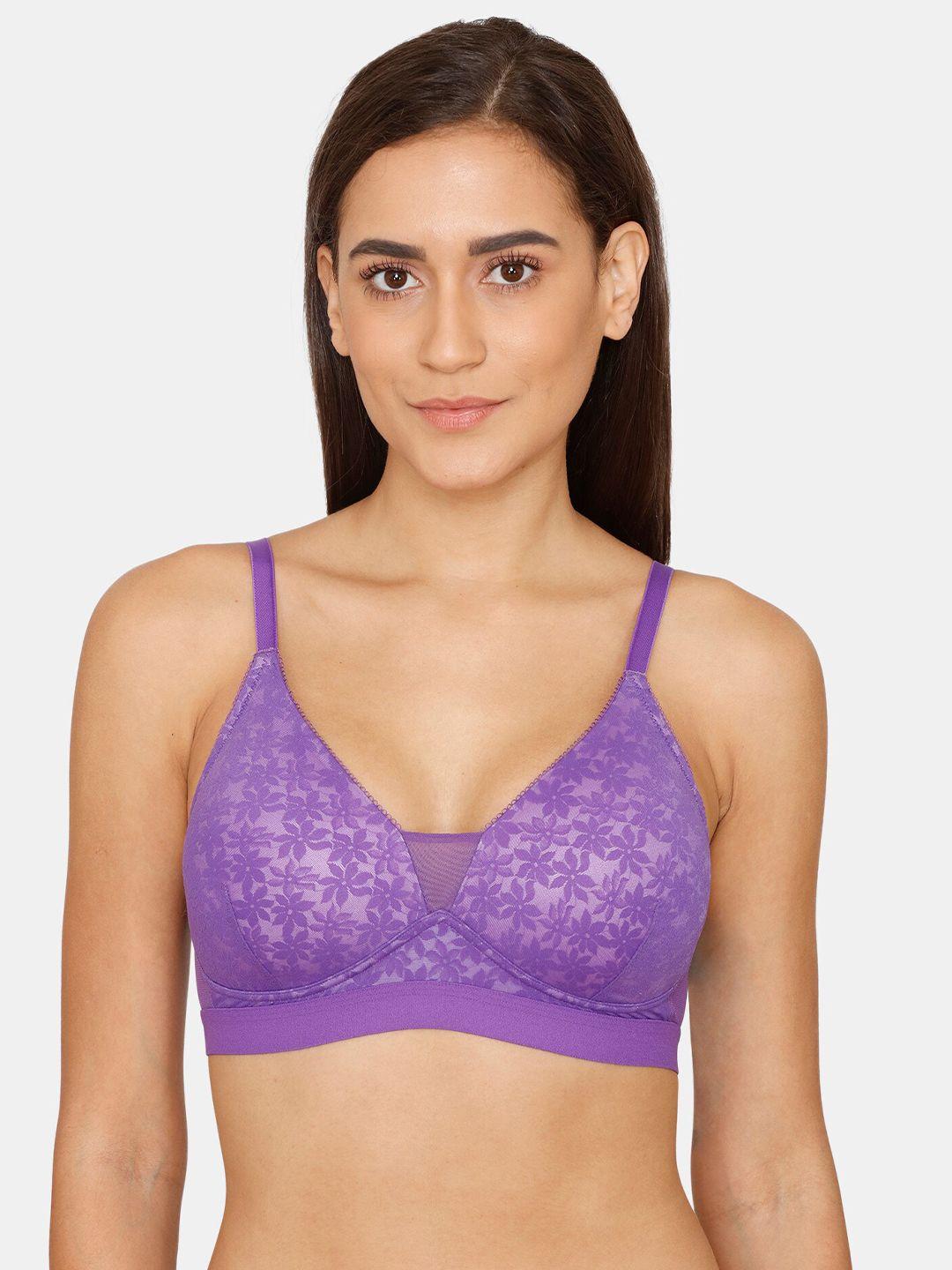 zivame purple floral self design lightly padded bra