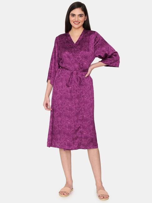 zivame purple printed robe