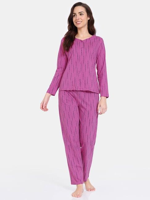 zivame purple printed top with pyjamas