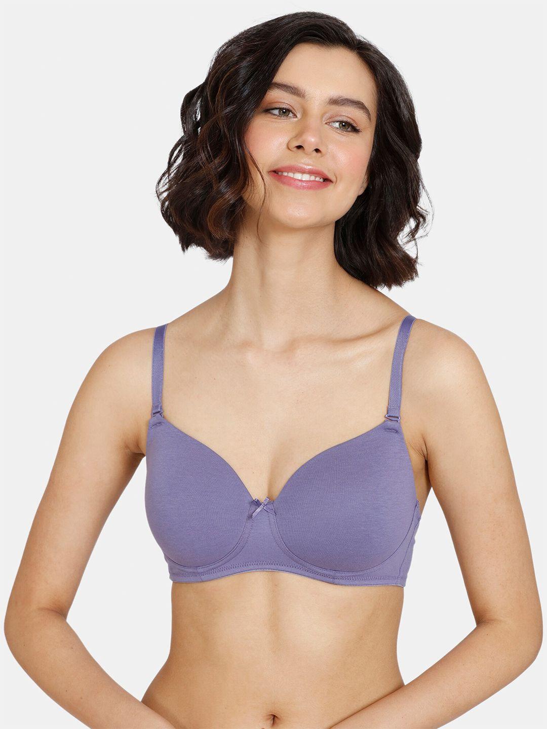zivame purple solid lightly padded cotton t-shirt bra