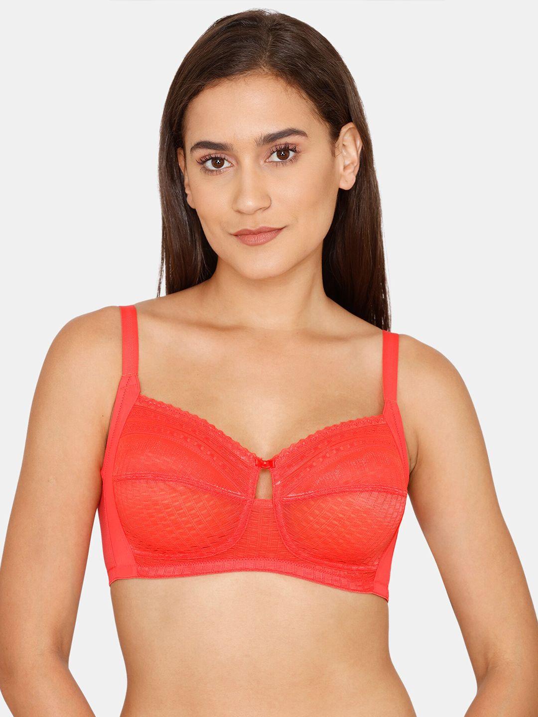 zivame red & red floral non padded non wired t-shirt bra