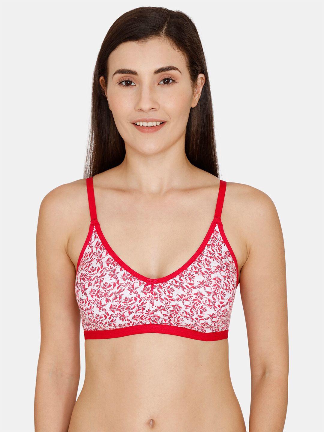 zivame red & white floral printed all day comfort t-shirt bra