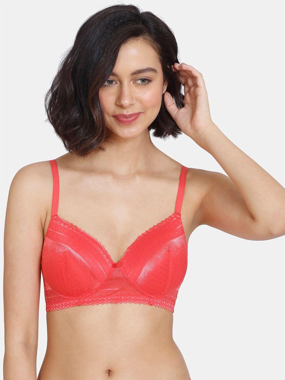 zivame red bra lightly padded cut and sew t-shirt bra