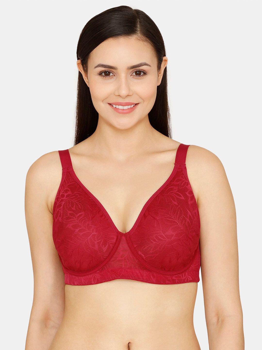 zivame red floral bra full coverage underwired lightly padded