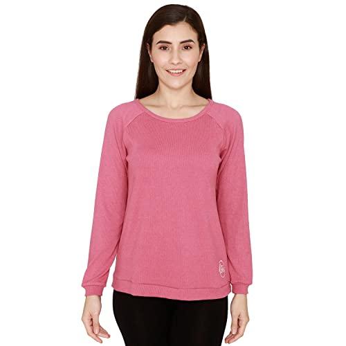 zivame ribbed cozy knit cotton lounge sweatshirt for women - malaga pink