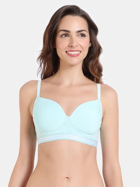 zivame sky blue half coverage wireless t-shirt bra