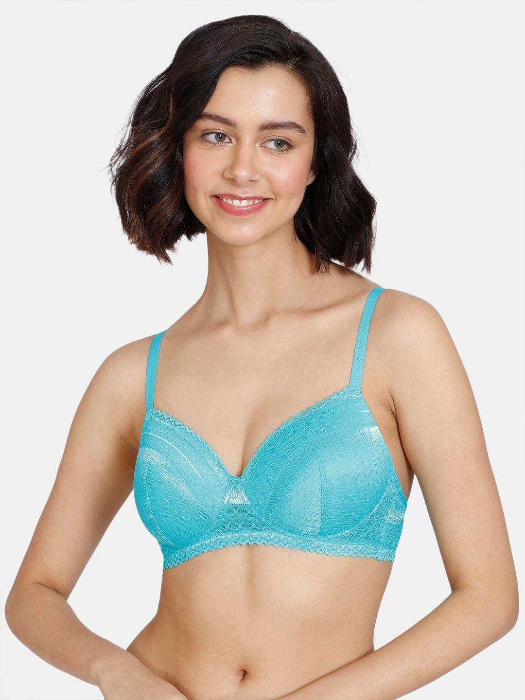 zivame turquoise blue lightly padded lace bra