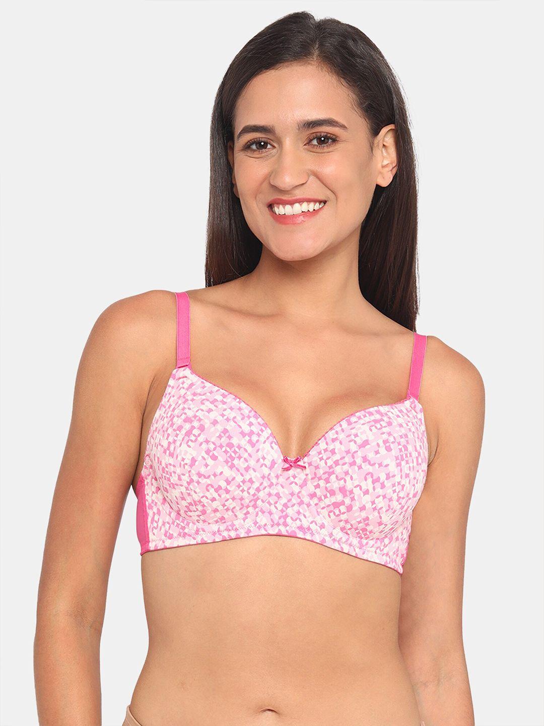 zivame woman pink & white abstract underwired lightly padded bra