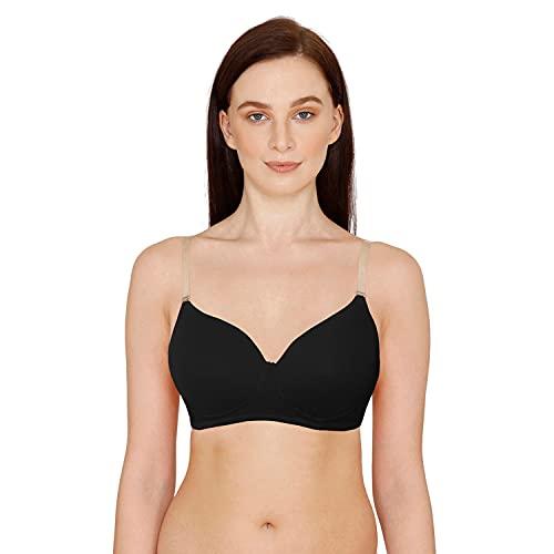 zivame women's cotton non-wired lightly padded transparent back bra (zi10is- black_32d)