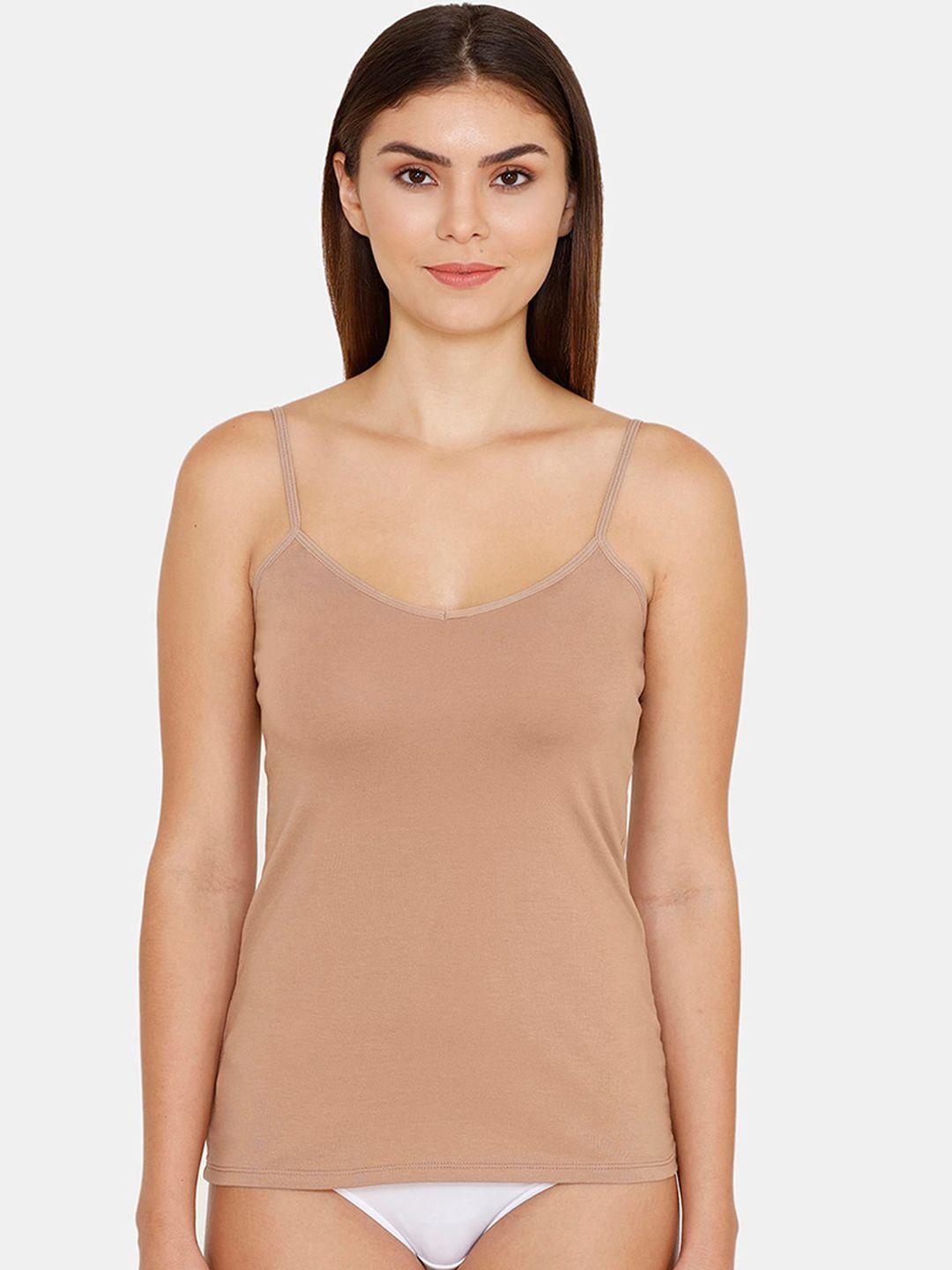 zivame women beige solid camisole