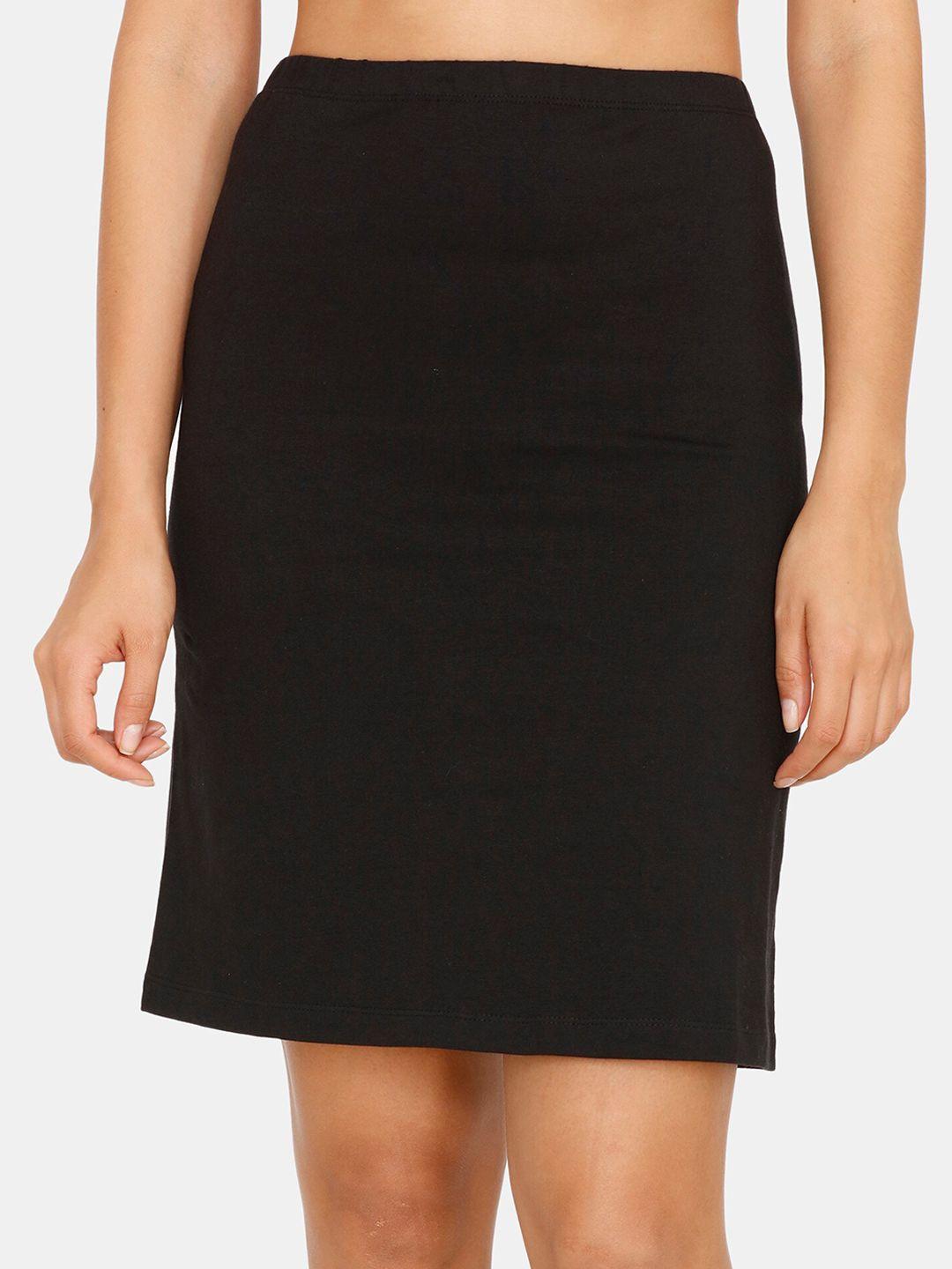 zivame women black solid straight skirt