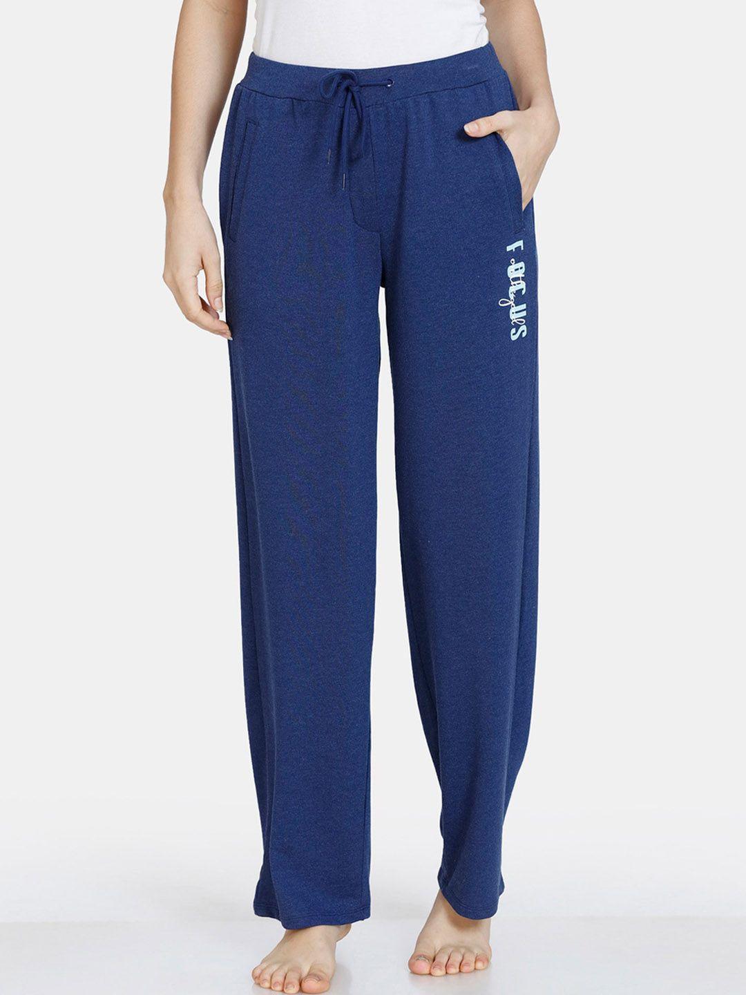 zivame women blue & white printed lounge pants