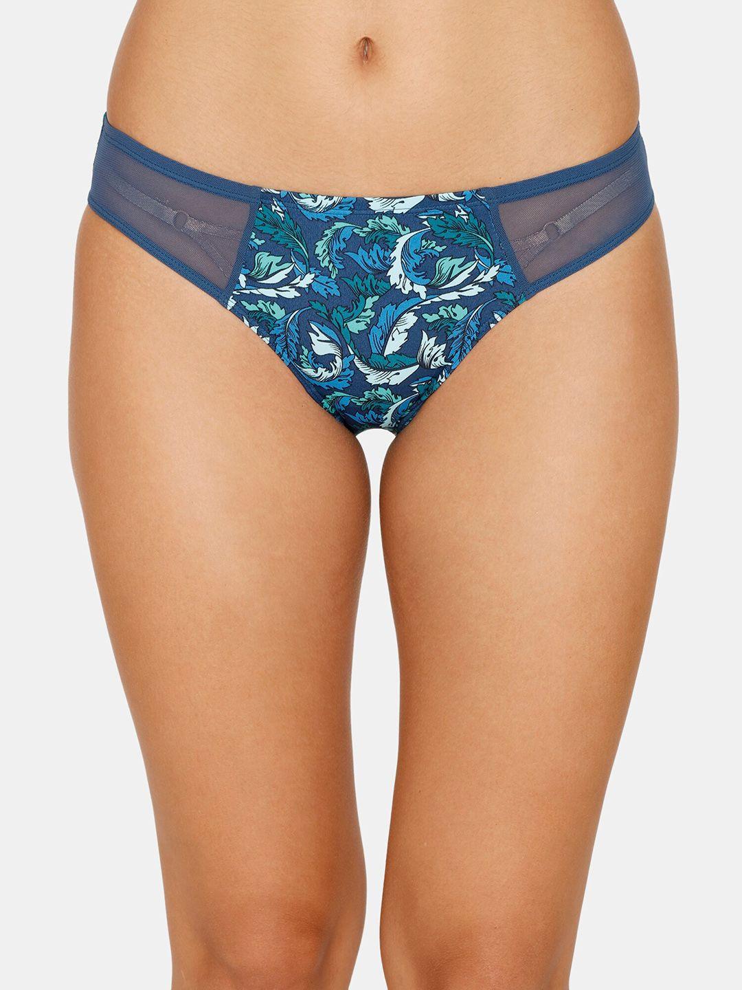 zivame women blue floral printed anti-bacterial bikini briefs